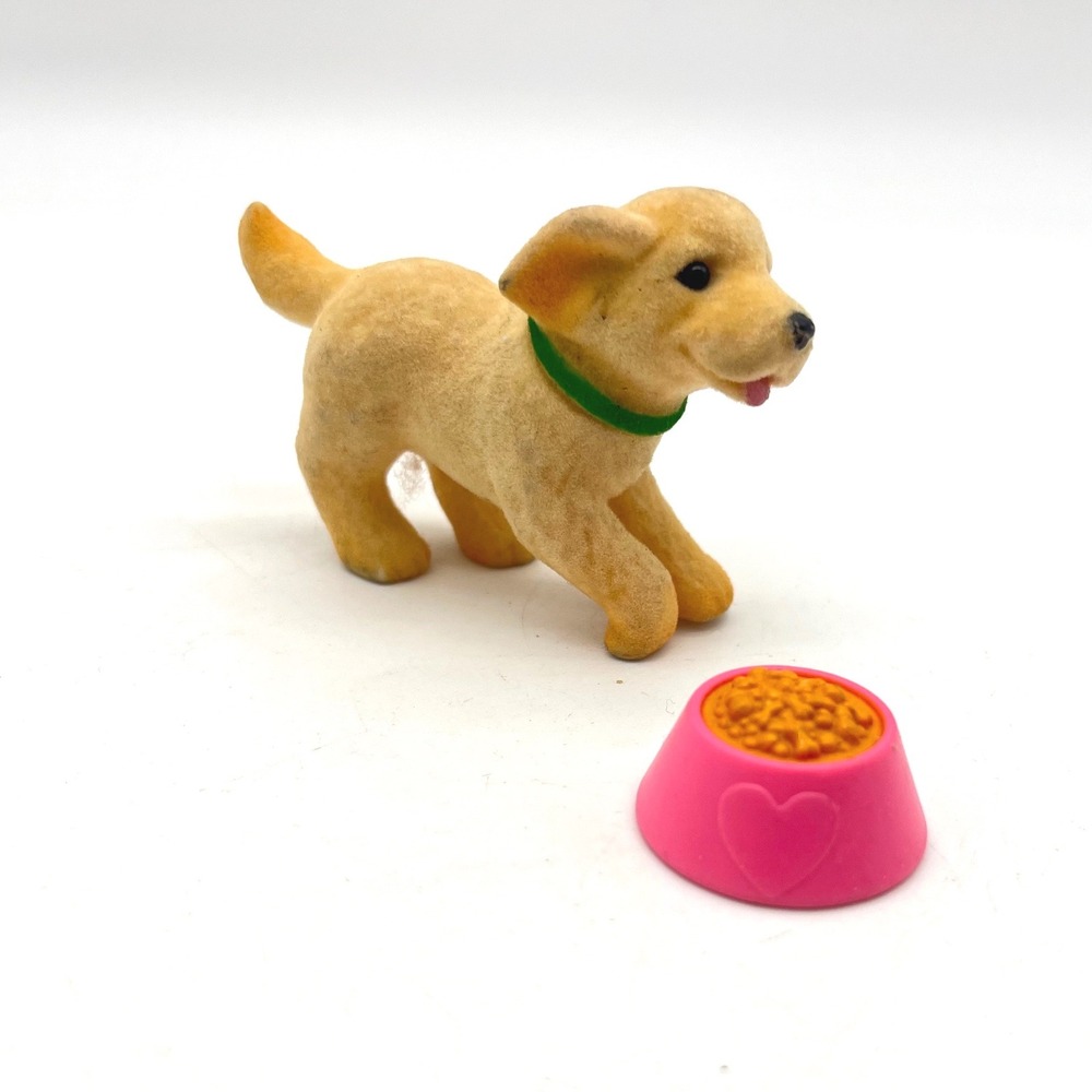 1999 Mattel Barbie Pet Lovin‎ Puppy Twin Flocked Dog Green Collar Pink Bowl